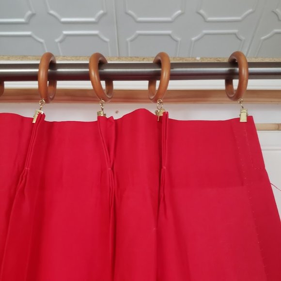 Vintage Curtain Panels Red 50w 71L Pinch Pleat Rayon Blend Festive 2 Pcs - Picture 4 of 6
